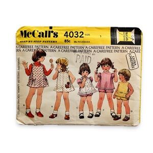 McCall’s Sewing Pattern Uncut Toddler Jumper Bloomers Size 3 Little Girl 4032